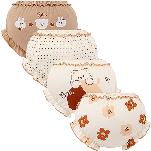 SEAUR Bloomer Short Culotte en Coton pour Bébé Fille Garçon 4 Pièces Short à Volants Slips Elastique Short à Pain Mignon Couleur 6 90 6-12 Mois