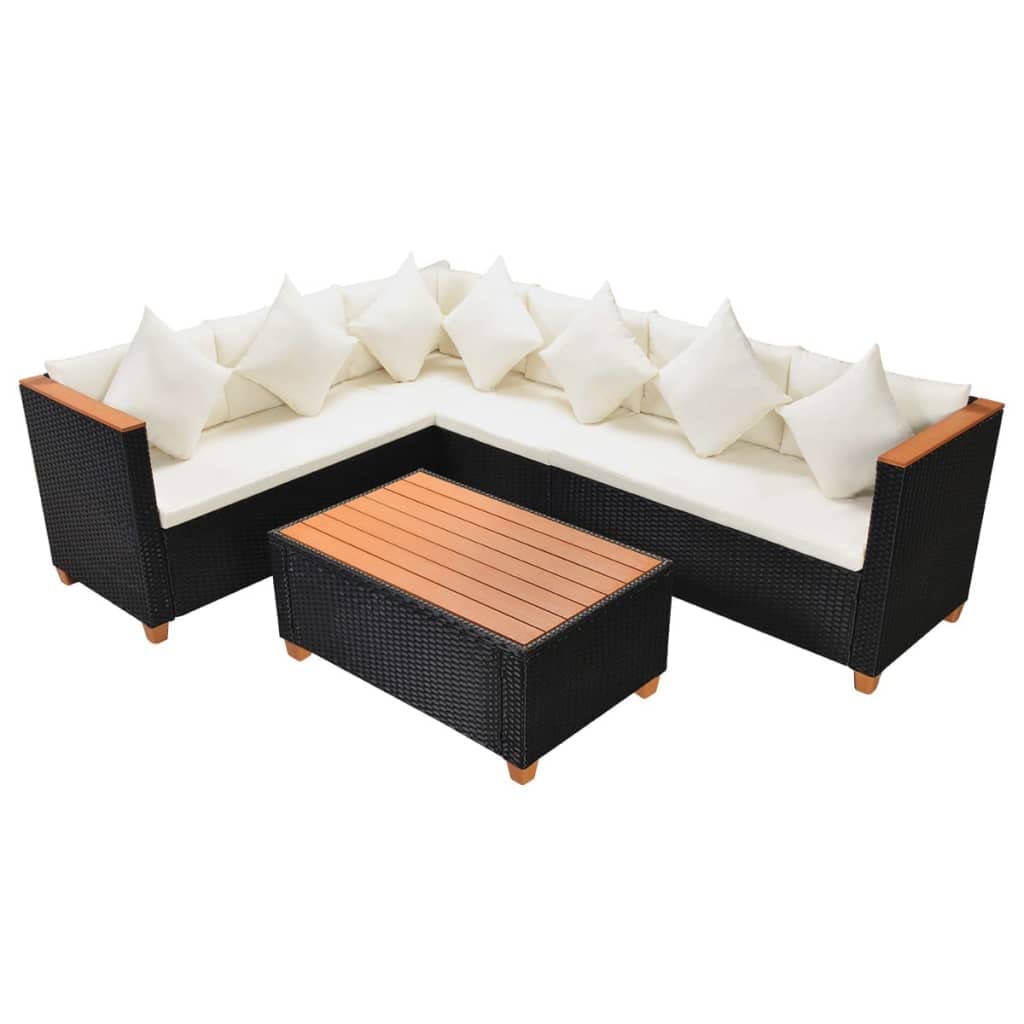 Salon de jardin en polyrotin noir canapé d'angle table basse