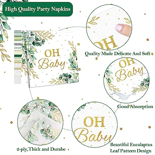60 Pcs Eucalyptus Leaf Baby Shower Napkins - Greenery Baby Shower Party Supplies Sage Green Luncheon Napkins Napkins Disposable Paper Napkins For Baby Shower Table Decorations #TOP3