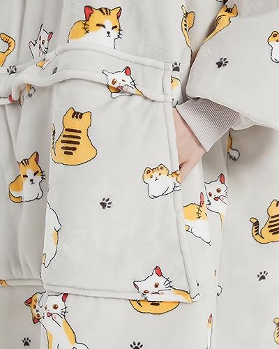 VERTAST Übergroße Hoodie Decken Sweatshirt, Super Warmer Dicke Sherpa Deckenpullover Blanket Hoodie Kuschelpullover für Damen Herren, Graue Katze