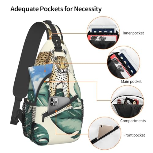 Bolso bandolera unisex con estampado de leopardo y hojas miniatura 4