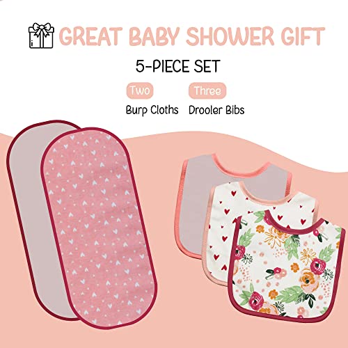 MODERN BABY Bibs & Burp Cloths for Baby Girl Newborn & Infant, 3 Bibs & 2 Burp Cloths Set, Rose Floral4