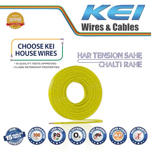 Image of KEI WIRES & CABLES Homecab 16 sqmm 1 Core Copper Flame Retardant House Wire PVC Insulated Cable for Domestic & Industrial Electrical Wiring (Yellow, 90 Meters)
