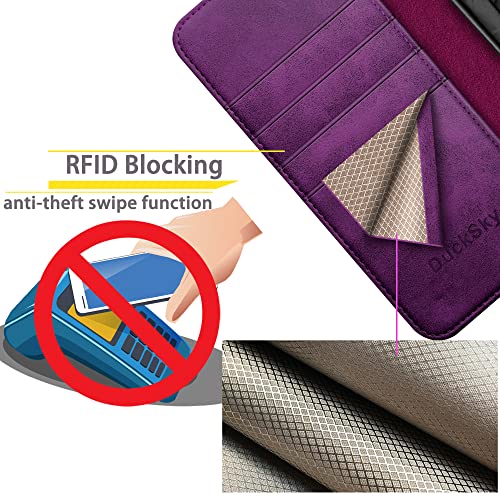 Ducksky For Samsung Galaxy S23 Ultra Genuine Leather Wallet Case 【Rfid Blocking】【4 Credit Card Holder】【Real Leather】 Flip Folio Book Phone Case Protective Cover Women Men For S23Ultra Case Purple #TOP2