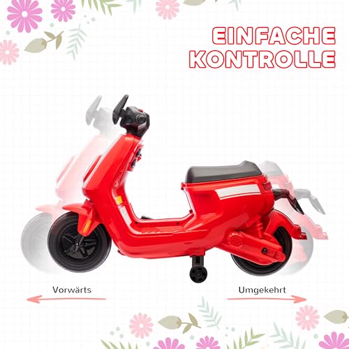 AIYAPLAY Kinder Elektro-Motorrad, 6V Kindermotorrad mit Scheinwerfer, Musik, Vor- und Rückwärtsgang, Trainingsräder, 1,5-3 km/h, Elektromotorrad für 1,5-3 Jahre Kinder, Rot – Bild 5