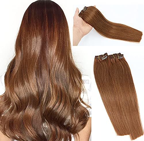 Clip In Hair Extensions Human Hair Reddish Brown 18Inch 70g #30 7PCS Hair Extensions for women for Brown Hair Remy Hair