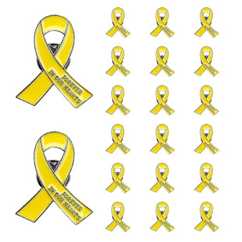 Image of 20 Pcs Funeral Ribbon Awareness Pins Memorial Lapel Brooches Forever In Our Hearts For Mourning Event