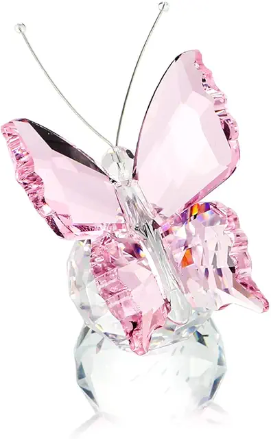Pink Crystal Butterfly Glass Animal Figurine with Ball Base - Handmade Ornament