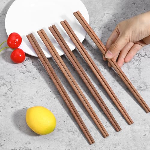 Thinp 10 Pairs Wooden Chopsticks, 9.8 Inch Natural Bamboo Chopsticks Reusable Dishwasher Safe Cooking Chopstick Non Slip Wood Handmade Chopstick for Chinese Japanese Korean Cuisine - Image 4