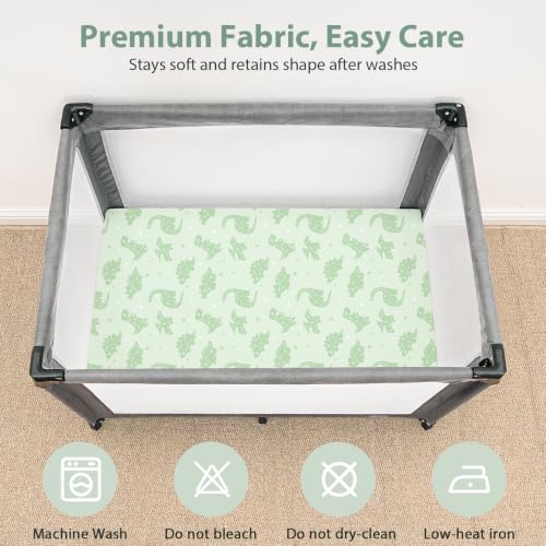 Image of Baby Mini Crib Sheets Boy, Portable 38 inchx26 inch Pack and Play Sheets Fitted for Playard and Pack N Play Mattress, 3-Pack Soft Microfiber Green Dinosaur Planet