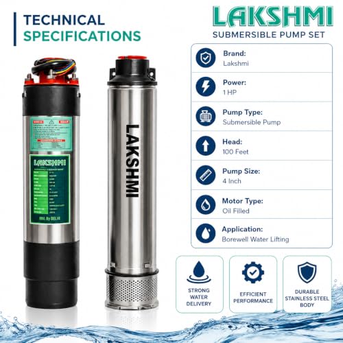 Image of Lakshmi 1hp Water Pump I Submersible Pump I100 feet I4 inch pumpI Oil Filled