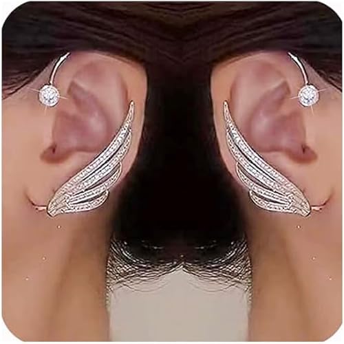 Pendientes de oreja de ala de ángel con diamantes de imitación brillantes, aretes sin perforación, alas de ángel de cristal, cartílago, escalador,