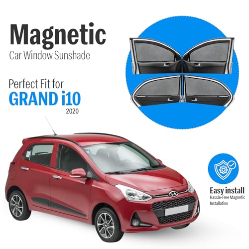 Image of Autofact Magnetic Car Sunshades Compatible with Hyundai Grand I10 Old (2013 to 2019) (Set of 4) - Easy Installation, UV Protection, Keeps Car Cool (Front 2 with Zippers, Rear 2 Without Zippers)