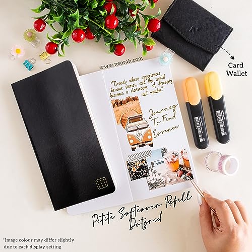 Image of NEORAH - PETITE Dotgrid Notebook SOFT COVER| Organiser REFILL| Dotted notebook Journal| 110 GSM| 160 pages (Size 21 cm x 10.5 cm)|Journaling, Writing,Note Taking Diary, Travellers Notebook - BLACK