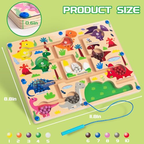 Image of Magnetic Color & Number Maze, Montessori Wooden Color Matching Learning Counting Puzzle Board, Toddler Fine Motor Skills Toys for Boys Girls 3 4 5 Years Old