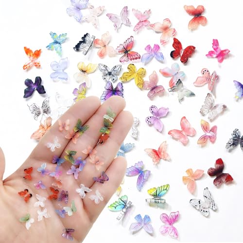 60 Stück Mikro Schmetterling Resin,Sortiert Bunte Kleine Schmetterlinge Deko,Miniatur Puppenhaus Zubehör für Miniaturgärten, DIY-Feengarten,Puppenhaus,3D Schmetterling Nagelkunst-Dekorationen