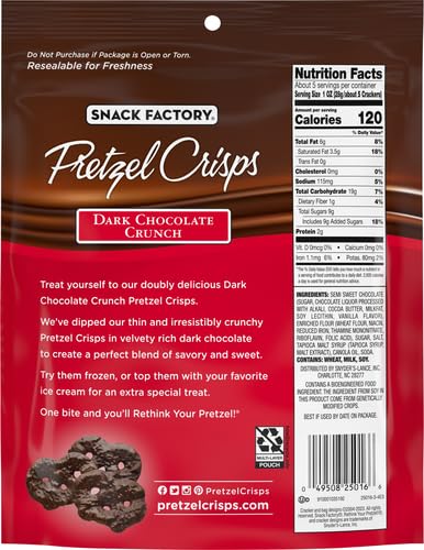Snack Factory Pretzel Crisps Cubiertos de Chocolate Oscuro 5.5 oz miniatura 2