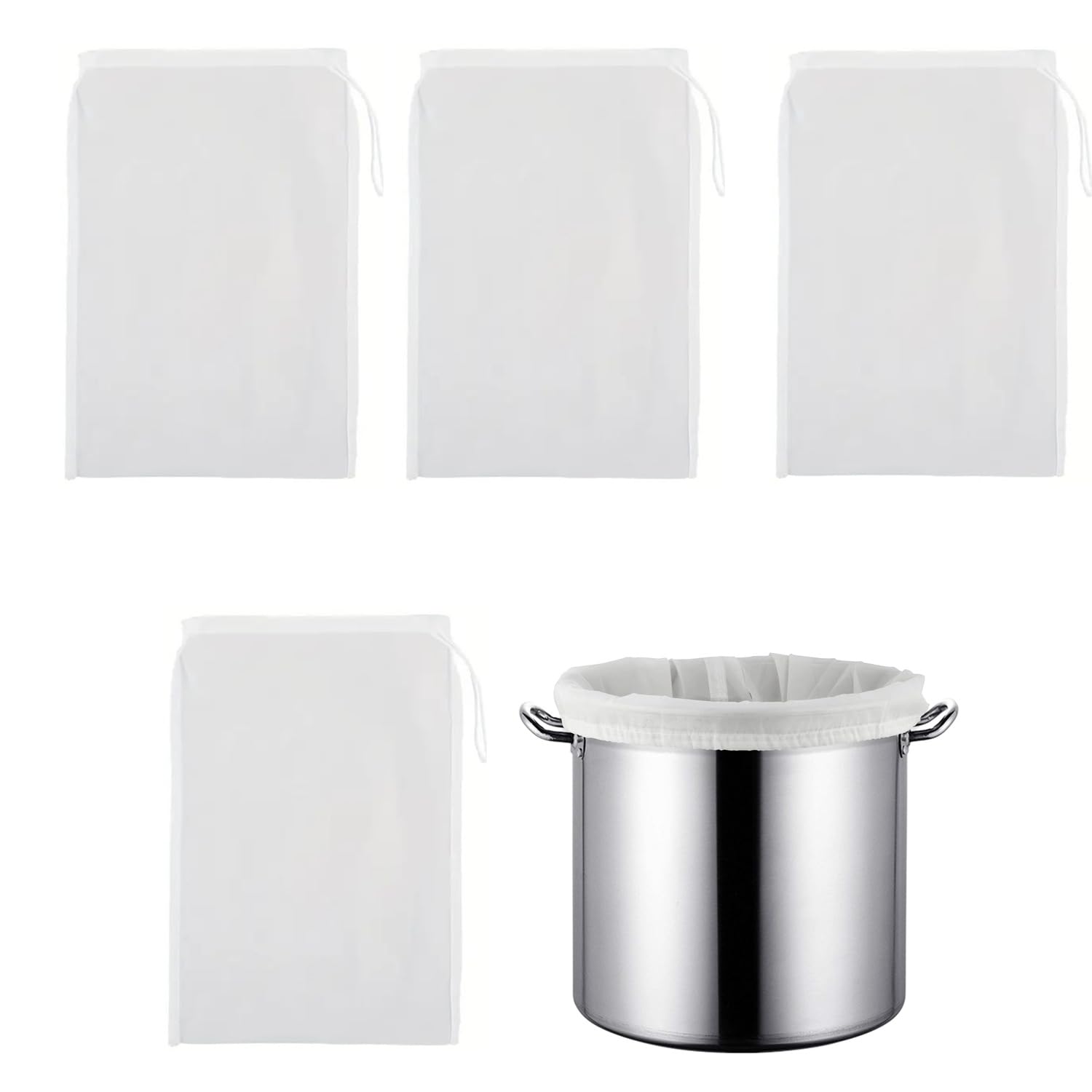 COAFTUG 4pcs Nylon Fine Mesh Bag 120 Micron Filter Bags 45*60cm Large Reusable Brew Bag Straining Bags with Drawstring Juice Press Bag Strainer Bag for Juicing Wine Homebrew Beer Cheesecloth Jelly Jam