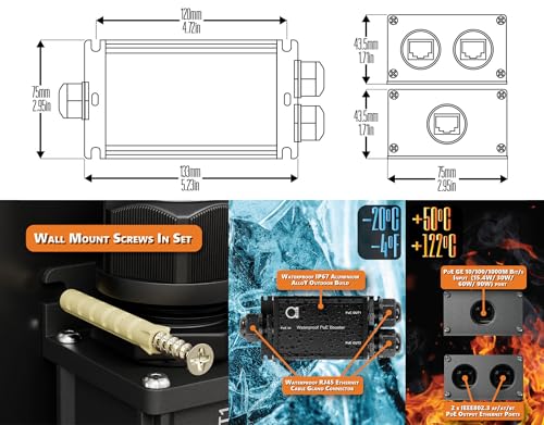 Image of Waterproof PoE Extender Repeater Booster, Outdoor Gigabit PoE Amplifier with 2 Output Ports, IP67, 802.3af /at /bt, Up to 90W Total, No Power Required
