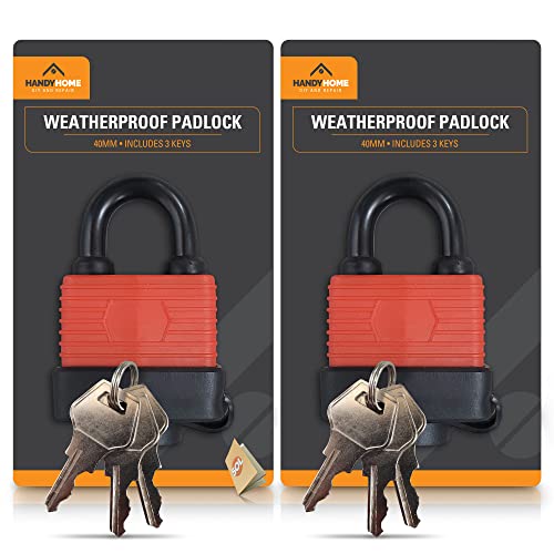 SOL 2pk 40mm Padlocks with Keys Outdoor Pad Locks for Shed Gate Garage Security Weather Resistant Metal Body Anti Theft Locking Hardware for Garden Storage Home Protection