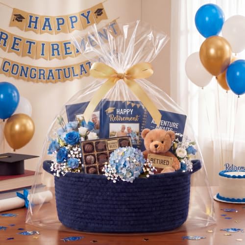 Image of Colingmill Woven Basket with Gift Bags and 2 Ribbons, Raffia Grass Paper Shred Filler, Gift Card, Empty Small Rope Basket for Storage Presents Toy Organizer(Blue,12 * 8 Inch)