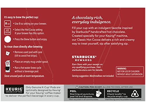 Starbucks Classic Hot Cocoa K-Cup Pods, Made With Real Cocoa & Nonfat Milk, K-Cup Pods For Keurig Brewing System thumb #6