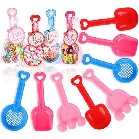 Valentine's Day Gifts for Kids-28 Pack Valentines Plastic Shovel Toy Set with “I DIG You” Tags Gift Cards and Clear Treat Bags and Ties for Boys Girls Classroom Exchange Prizes Party Favor Supplies Cover