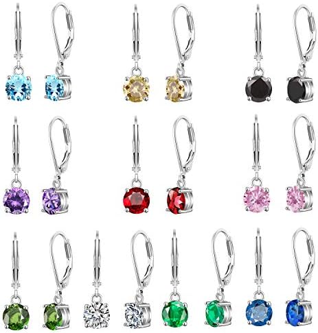 4-10 Pairs Silver Small Hoop Earrings with CZ Charm for Women-Flawless Cubic Zirconia LeverBack Drop Earrings for Teens Girls (10 pairs -CZ)