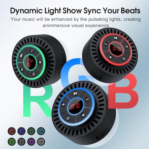 Image of Bluetooth Speaker, Shower Speaker IPX7 Waterproof, Speakers Bluetooth Wireless with Rich Bass, Portable Speaker with LED Light, Suction Cup,8H Playtime, for Bathroom Party Beach, Ideal Gifts, Black