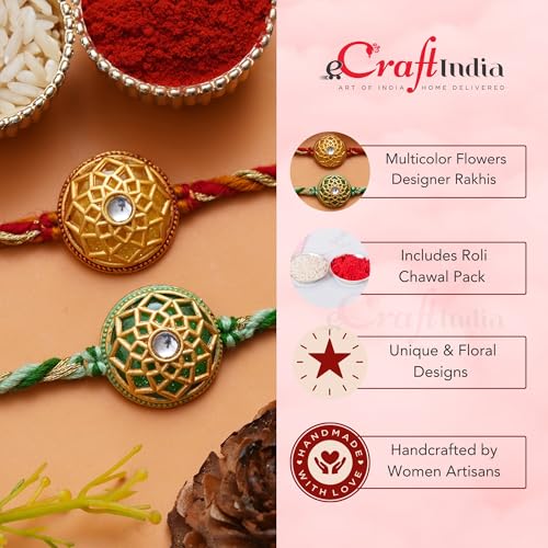 Image of eCraftIndia Set of 2 Evil Eye Designer Rakhis for Brother with Roli Chawal Pack | Raksha Bandhan Rakhi