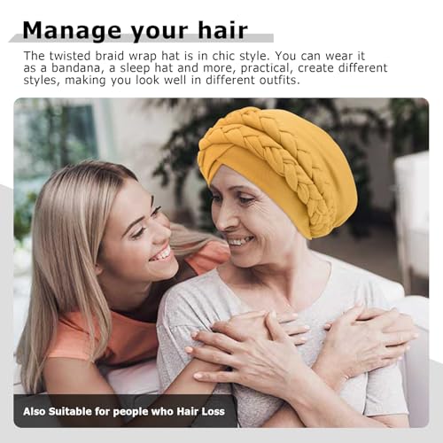 Image of DRESHOW African Women Turban Caps Cotton Beanie Twist Headscarf Pre-Tied Double Twisted Braids Wrap Hat Chemo Cancer Cap