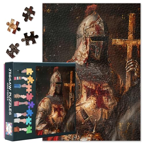 Jigsaw Puzzle 1000 Pieces for Adults, Templar Knight Holding Sword Adult Jigsaw Puzzles, Knight Warrior 1000 Piece Puzzle Challenging Game Finished Size 19.5 x 27.5 Inch