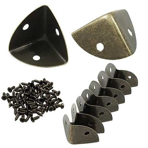 Image of 12Pcs Box Corner Protectors, 1 inch (25mm) Metal Corner Edges Protector Triangle Corner Protectors Bronze Corner Covers Edge Guard with Screws for Wooden Case Trunk Box Table Cabinet