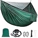 Double Single Camping Hammock,Portable Hammock with Mosquito Net and Tree Straps,Lightweight Parachute Nylon Hammock for Backpacking Travel Beach Yard Outdoor Indoor(Dark Green)
