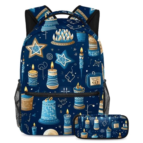Sac à dos polyvalent Hanoukka avec motif bougies bleues pour la rentrée scolaire