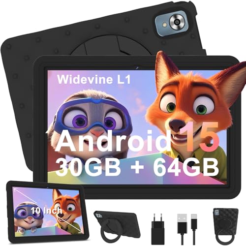 DMOAO Kinder Tablet 10 Zoll Android 15 mit 30GB RAM + 64GB ROM(2TB), 5G WLAN 6, Widevine L1, Elterliche Kontrolle, 8-Core, 6000 mAh, Kids Tablet mit Kinder Hülle Eva + 360° Drehbarer Ständer, Schwarz DMOAO Kinder Tablet 10 Zoll Android 15 mit 30GB RAM + 64GB ROM(2TB), 5G WLAN 6, Widevine L1, Elterliche Kontrolle, 8-Core, 6000 mAh, Kids Tablet mit Kinder Hülle Eva + 360° Drehbarer Ständer, Schwarz