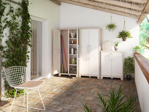 Keter Gulliver Kunststoffschrank/Besenschrank, Utility, beige, 80 x 44 x 182 cm, inkl. Einlegeböden, für drinnen und draußen geeignet, UV- und wasserbeständig (IPX3)
