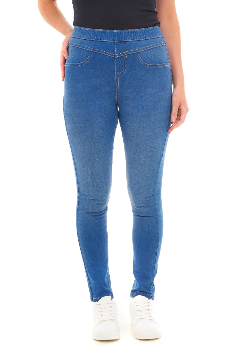 M17 Women Ladies Denim Jeans Jeggings Sculpt Pull On Skinny Fit Casual Cotton Trousers Pants with Pockets (12, Bright Blue)