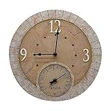 Taylor Terra Cotta Poly Resin Indoor and Outdoor Clock and Thermometer, Home Decor for Garden, Patio, Pool, and Indoor Areas, 14-inch, Multi-Color
