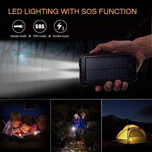 Solar Charger Power Bank 20000mAh Portable Charger with 4 Built-in Cables and USB-C in/Output, Dual Emergency Flashlights, Waterproof Outdoor Battery Pack for Camping, Hiking, Travel, and Storm Prep - Image 3