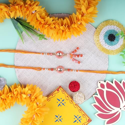 Image of Traditional Rakhi For Bhai- Bhabhi For Raksha Bandhan| Handcrafted Thread Bracelet For Brother| Indian Designer Rakhi for Bhaiya & Bhabhi Combo
