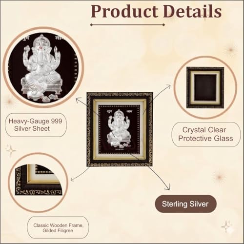 Image of 999Pure Silver Ganesh Photo Frame for Home & Office | PremiumSilver | PoojaRoom & Wall Decor | Wedding & Festival Gifts | Certificate Included | Tabletop Size 5.5x5 inch