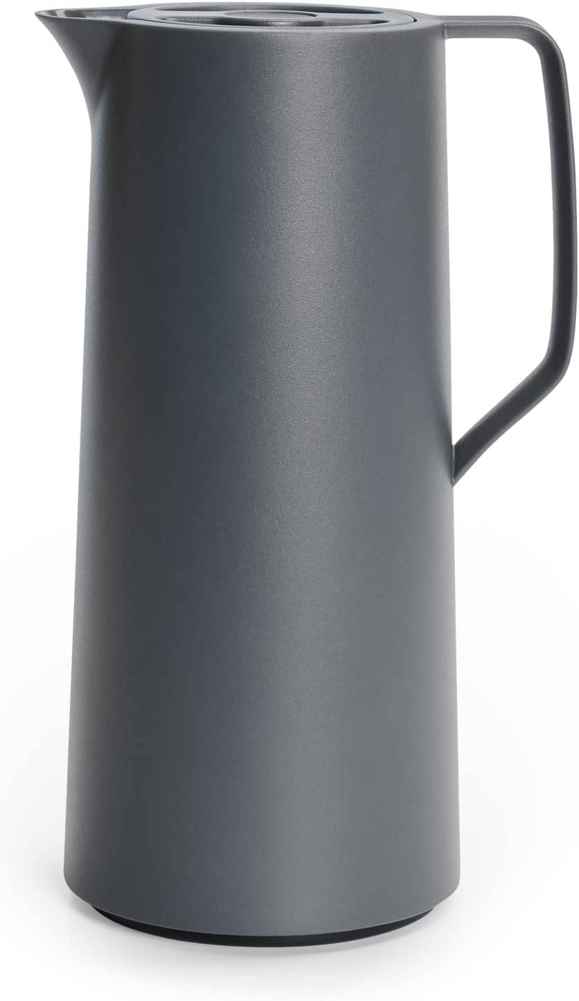 Motiva N41701 Insulated Jug, 1 Litre, Quick Press Closure, 12 Hours Hot, 24 Hours Cold, Glass Bulb, Made in Germany, Nordic Design, Anthracite
