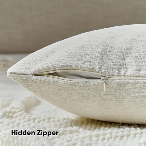 FUTEI Cream Chenille Decorative Throw Pillow Covers 22x22 Inch Set of 2,Soft Cozy Faux Linen Textured Cushion Case,Farmhouse Home Decor for Couch Living Room