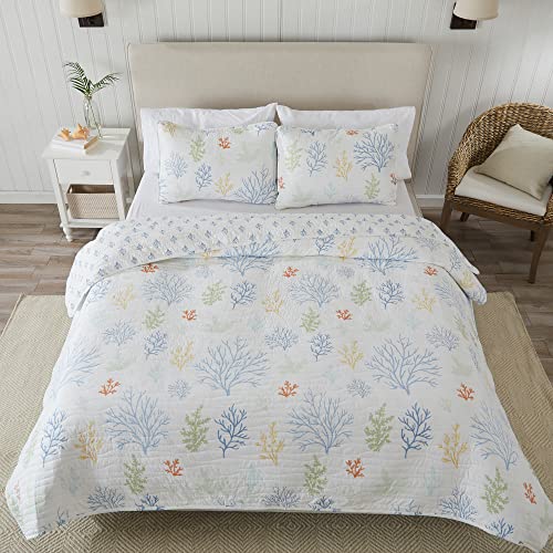 King Coastal Bedding Set, Summer Beach 3-Piece Reversible All Season Bedspread Quilt Set with Shams. Lightweight Nautical Quilted Coverlet. Maldives Collection, Coral - Image 7