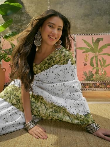 Image of SIRIL Women's Cotton Printed Saree With Unstitched Blouse Piece