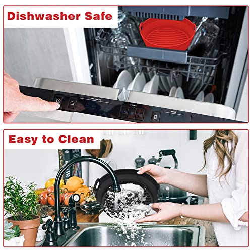 Joymicre Silicone Air Fryer Liners, 8.5Inch Collapsible For 5Qt To 8Qt Foldable Round Air Fryer Silicone Liner, Reusable Air Fryer Liners, Non-Stick Dishwasher Safe Bpa-Free 2Pack 8.5" (Black+Red) #TOP4