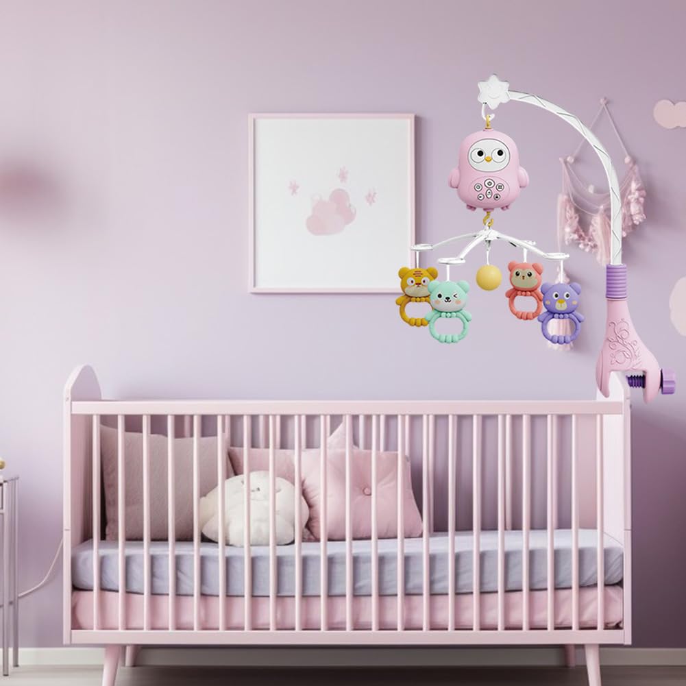 Mobile Musical Bébé, Cloche de Lit Bébé Rotatif à 360° avec Projecteur Veilleuse Musical, Carillons Suspendus Hochet Animaux Jouet éducatif Bébé, avec Support Mobile, Cadeau de Naissance
