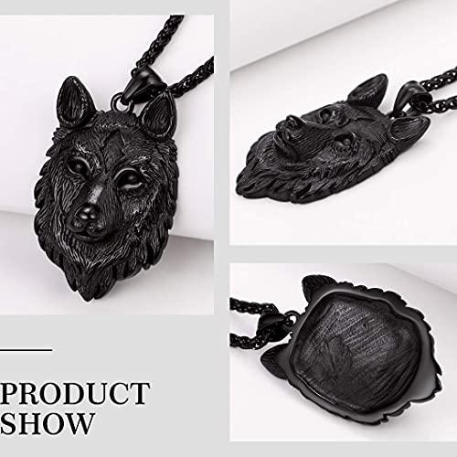 Richsteel Necklaces for Men 316 Stainless Steel/18K Gold Plated/Black Wolf Pendant Viking Nordic Jewelry4