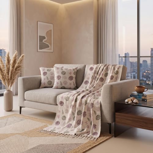 Image of Sofa Throw Cream colour Blanket for Living Room, Soft & Cozy Decorative Couch Cover, Lightweight Throw for Sofa, Bed, Chair & Home Decor, Comfortable All-Season Coverlet 50x70 inch (Sea Animal)